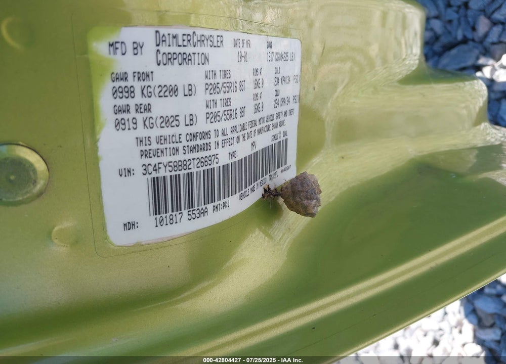 2002 CHRYSLER PT CRUISER TOURING VIN: 3C4FY58B82T266975