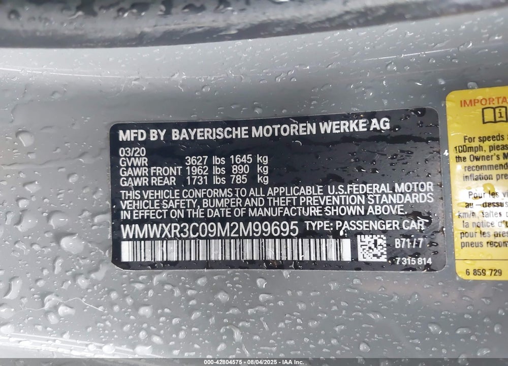 2021 MINI HARDTOP VIN: WMWXR3C09M2M99695