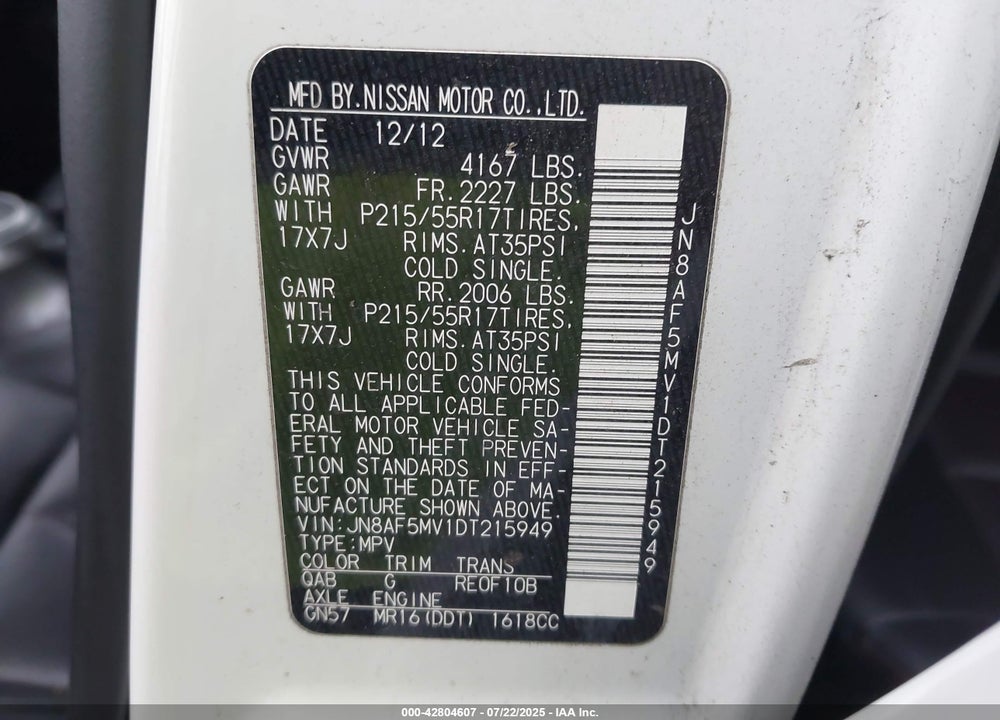 2013 NISSAN JUKE VIN: JN8AF5MV1DT215949