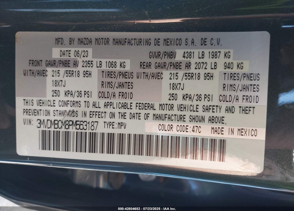 2023 MAZDA CX-30 VIN: 3MVDMBCM8PM563187