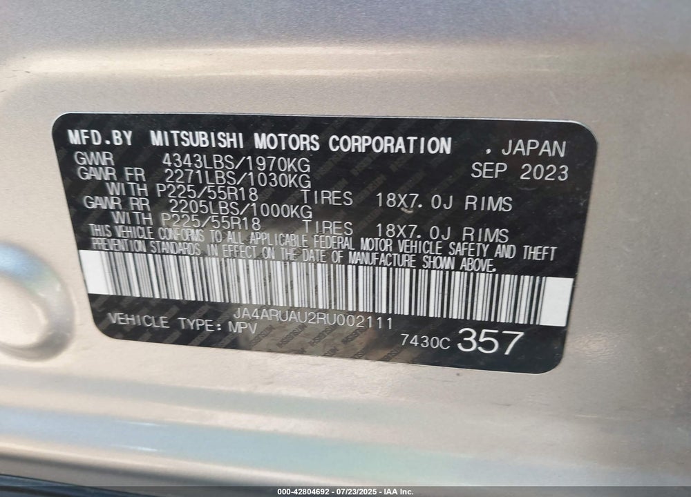 2024 MITSUBISHI OUTLANDER SPORT VIN: JA4ARUAU2RU002111