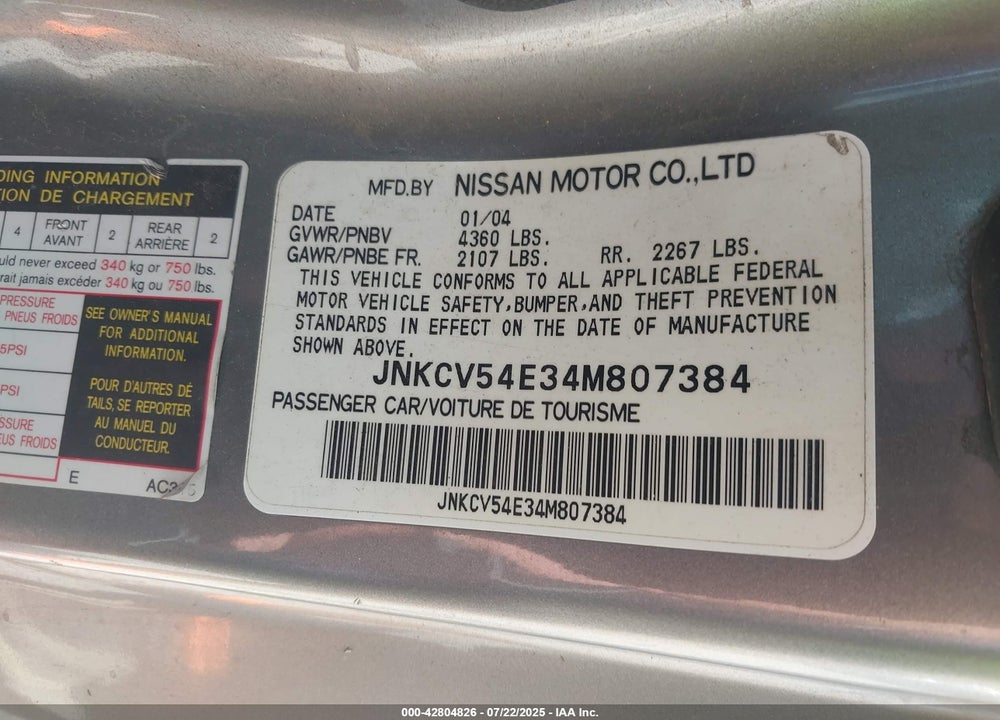 2004 INFINITI G35 VIN: JNKCV54E34M807384