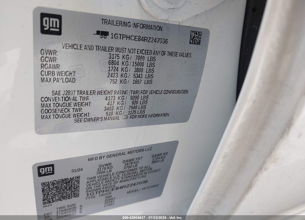 2024 GMC SIERRA 1500 VIN: 1GTPHCE84RZ247036