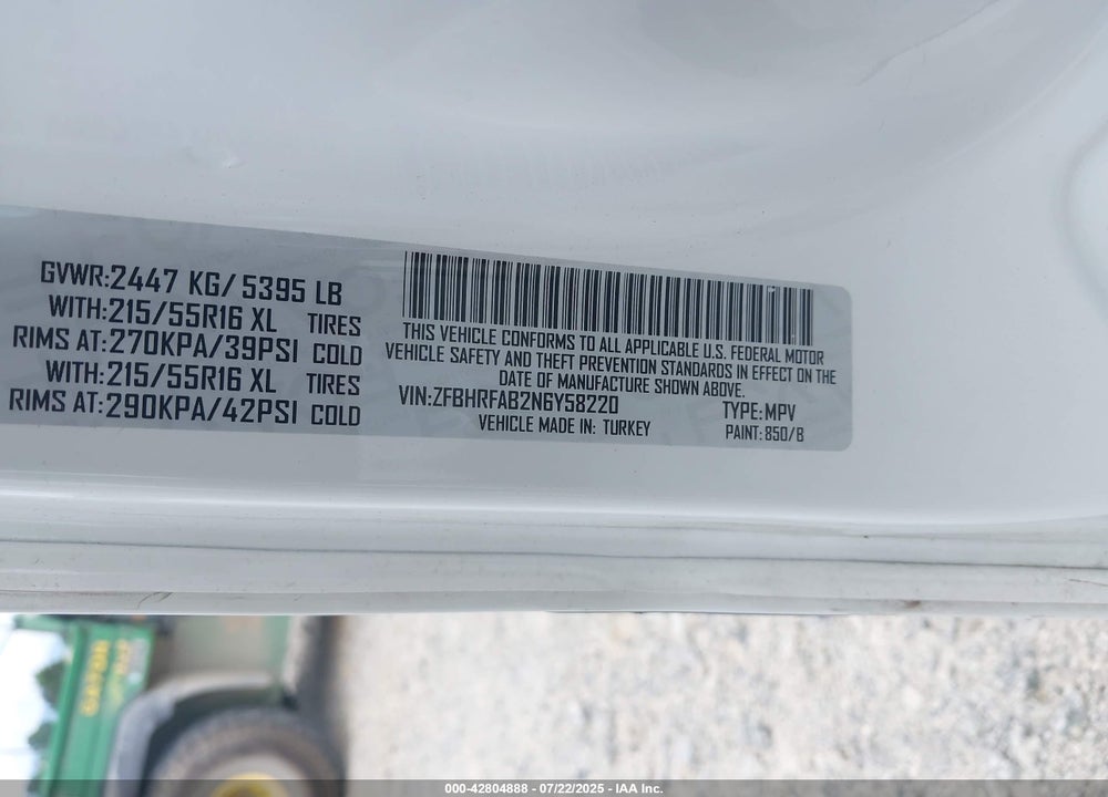2022 RAM PROMASTER CITY CARGO VAN VIN: ZFBHRFAB2N6Y58220