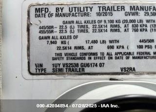 2016 UTILITY TRAILER MFG SEMI TRAILER VIN: 1UYVS2538GU617407