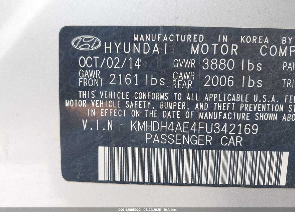 2015 HYUNDAI ELANTRA LIMITED VIN: KMHDH4AE4FU342169