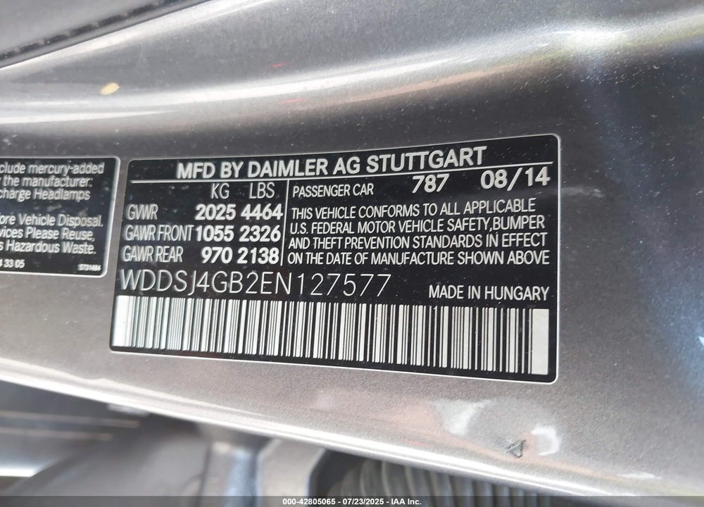 2014 MERCEDES-BENZ CLA-CLASS VIN: WDDSJ4GB2EN127577