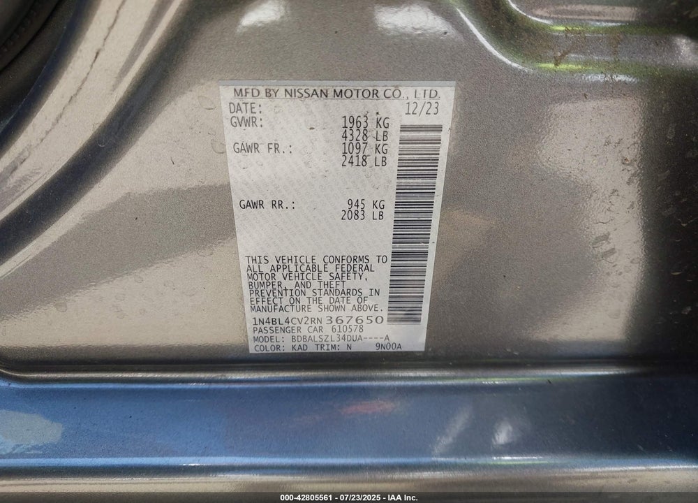 2024 NISSAN ALTIMA VIN: 1N4BL4CV2RN367650