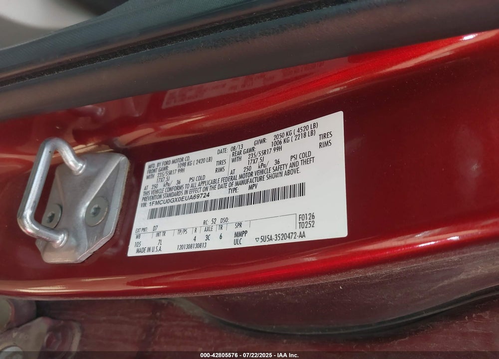 2014 FORD ESCAPE VIN: 1FMCU0GX0EUA69724