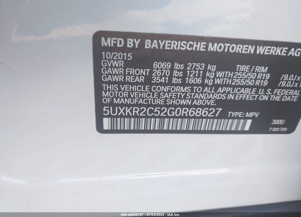 2016 BMW X5 VIN: 5UXKR2C52G0R68627