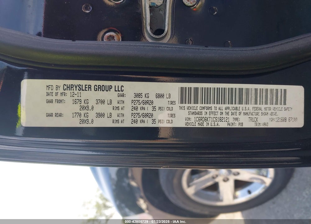 2012 RAM 1500 VIN: 1C6RD6KT1CS182121