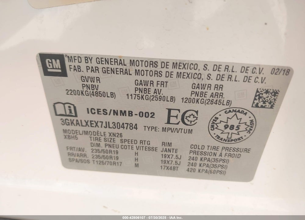 2018 GMC TERRAIN DENALI VIN: 3GKALXEX7JL304784