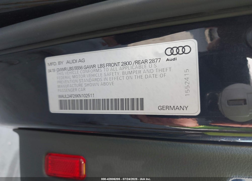 2019 AUDI A6 VIN: WAUL2AF26KN102511