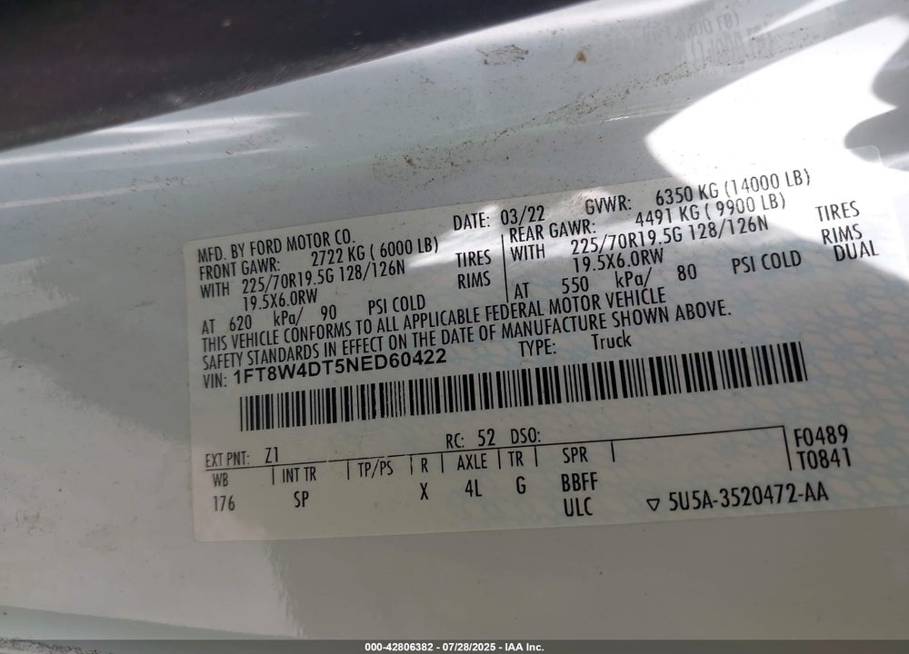 2022 FORD F-450 KING RANCH VIN: 1FT8W4DT5NED60422