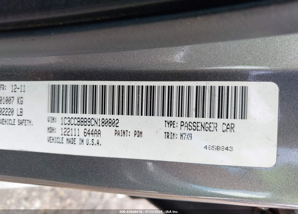 2012 CHRYSLER 200 VIN: 1C3CCBBB9CN180802