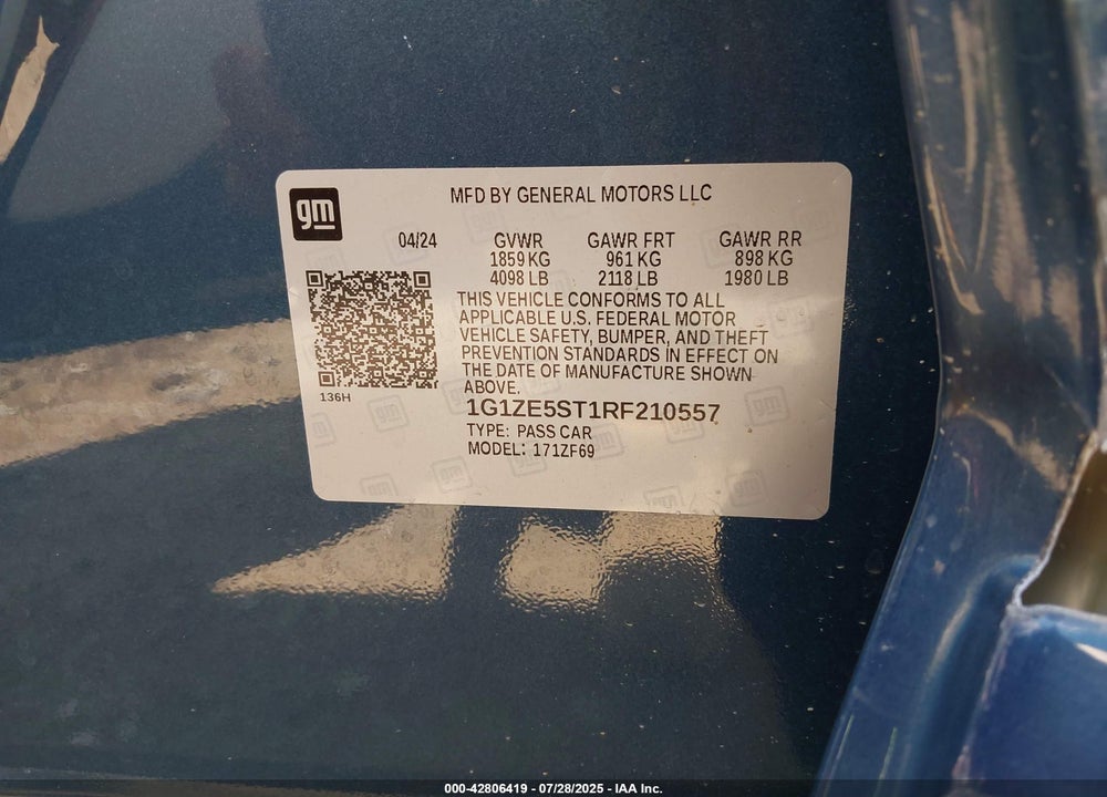 2024 CHEVROLET MALIBU VIN: 1G1ZE5ST1RF210557