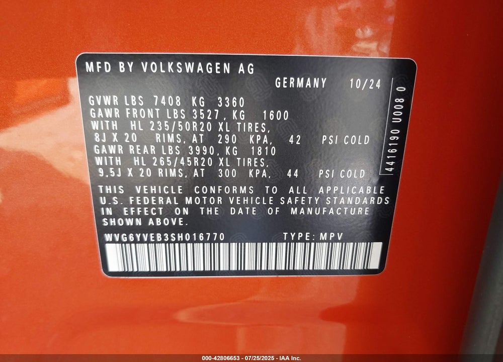 2025 VOLKSWAGEN ID. BUZZ 1ST EDITION WITH 4MOTION VIN: WVG6YVEB3SH016770