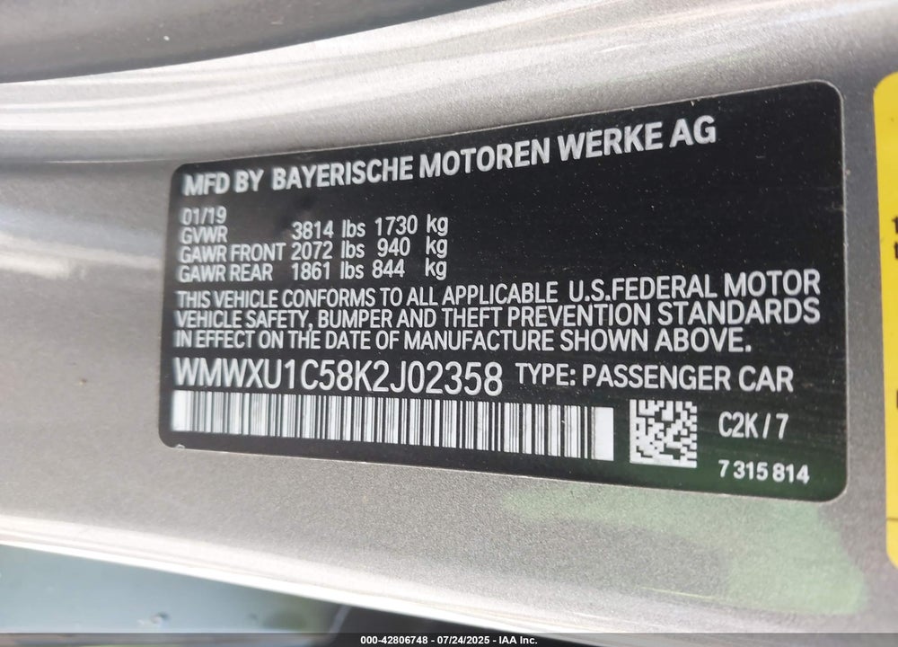 2019 MINI HARDTOP VIN: WMWXU1C58K2J02358