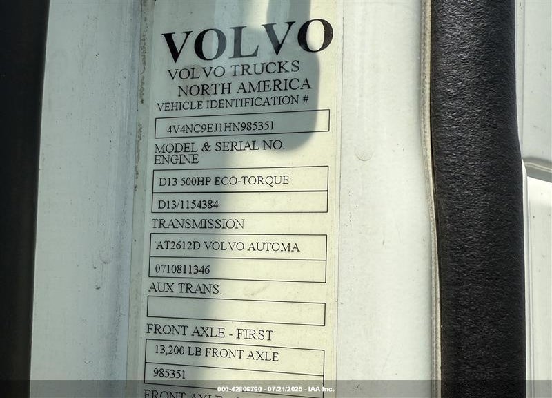 2017 VOLVO VNL VIN: 4V4NC9EJ1HN985351