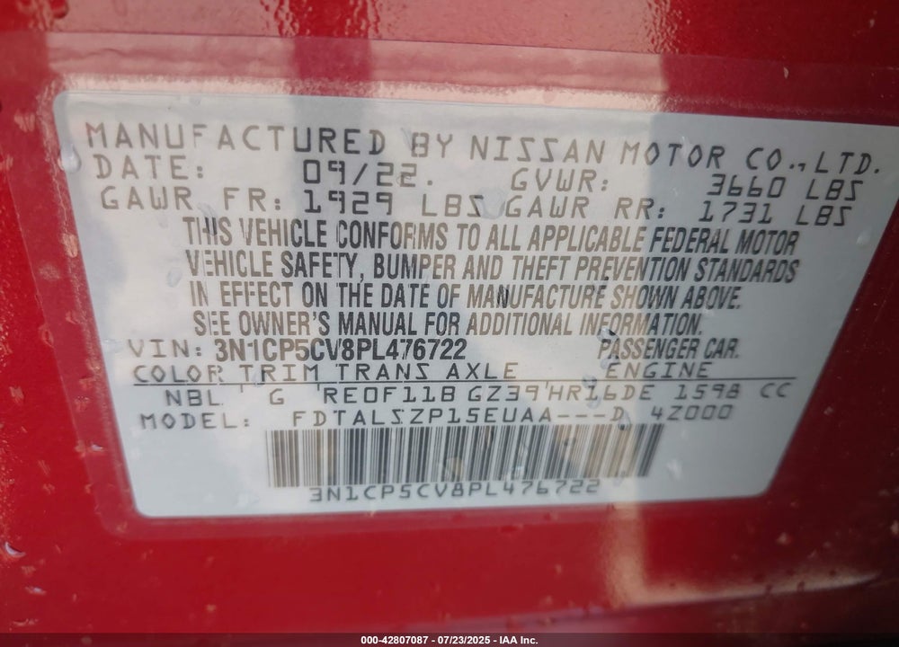 2023 NISSAN KICKS VIN: 3N1CP5CV8PL476722