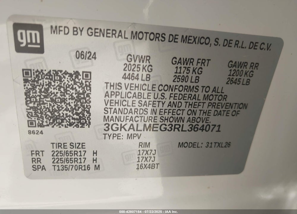 2024 GMC TERRAIN VIN: 3GKALMEG3RL364071