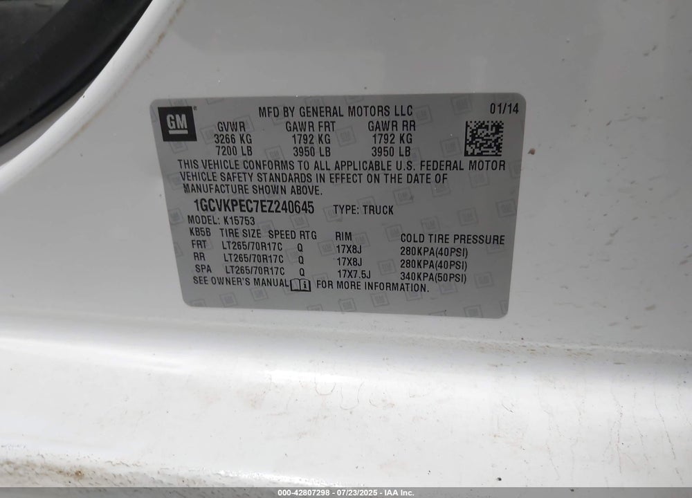 2014 CHEVROLET SILVERADO 1500 VIN: 1GCVKPEC7EZ240645