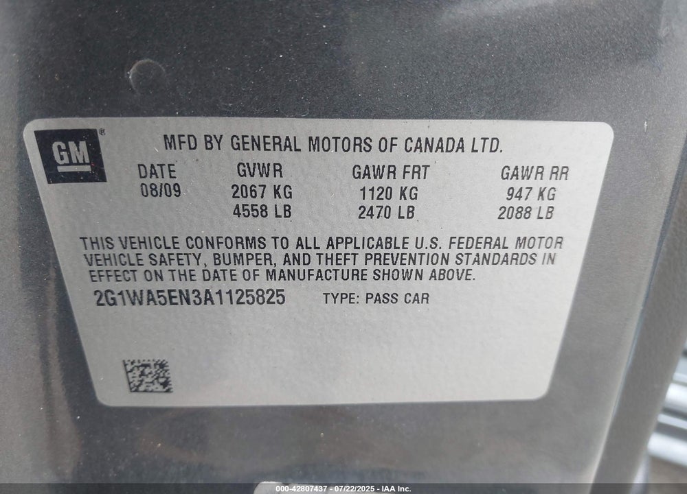 2010 CHEVROLET IMPALA VIN: 2G1WA5EN3A1125825