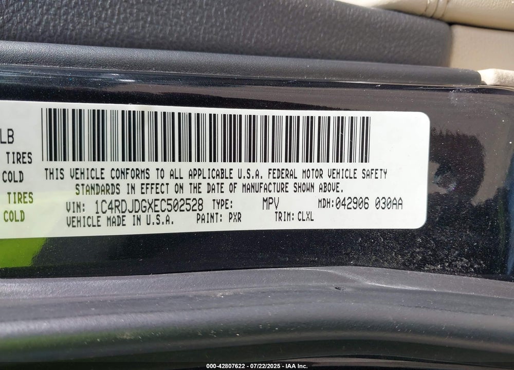 2014 DODGE DURANGO VIN: 1C4RDJDGXEC502528