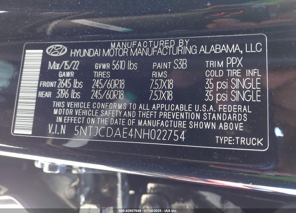 2022 HYUNDAI SANTA CRUZ VIN: 5NTJCDAE4NH022754