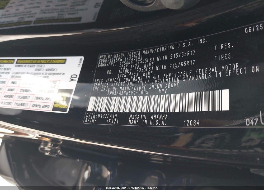 2025 TOYOTA COROLLA CROSS VIN: 7MUAAAAG8SV146039
