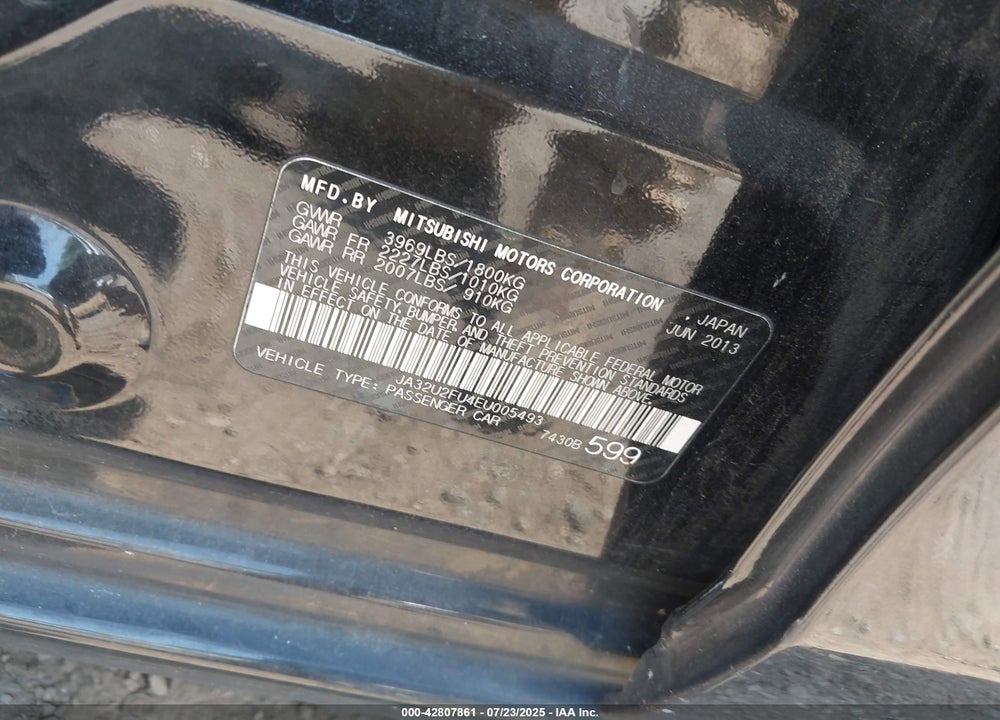 2014 MITSUBISHI LANCER VIN: JA32U2FU4EU005493