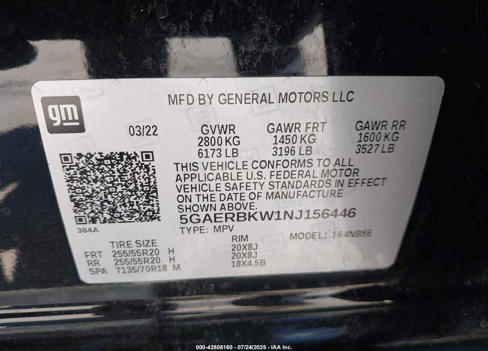 2022 BUICK ENCLAVE FWD ESSENCE VIN: 5GAERBKW1NJ156446