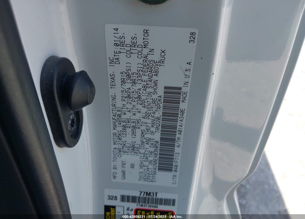 2014 TOYOTA TACOMA VIN: 5TFNX4CN8EX036050
