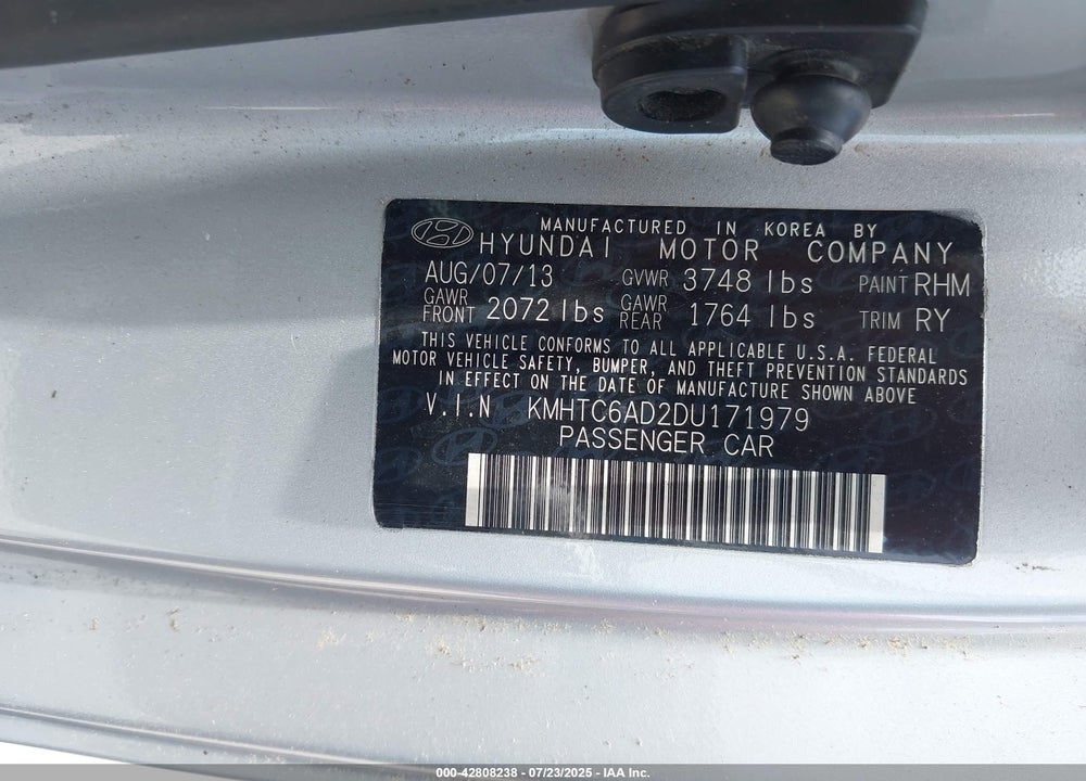 2013 HYUNDAI VELOSTER VIN: KMHTC6AD2DU171979