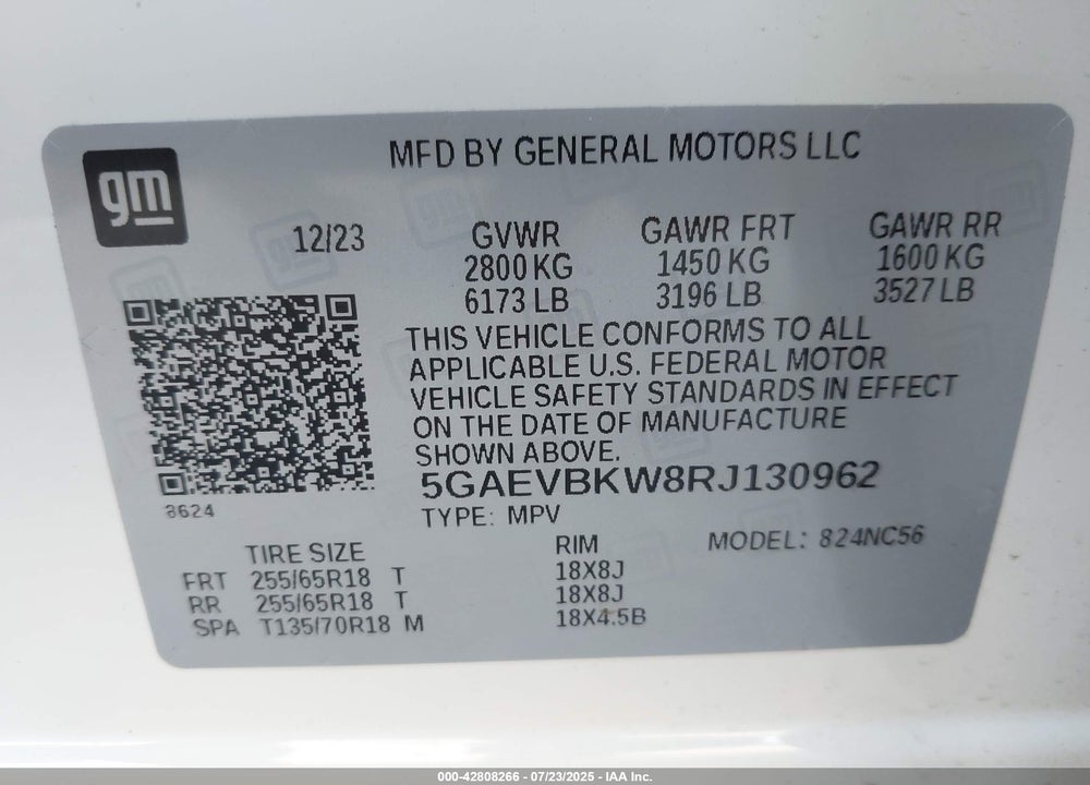 2024 BUICK ENCLAVE VIN: 5GAEVBKW8RJ130962