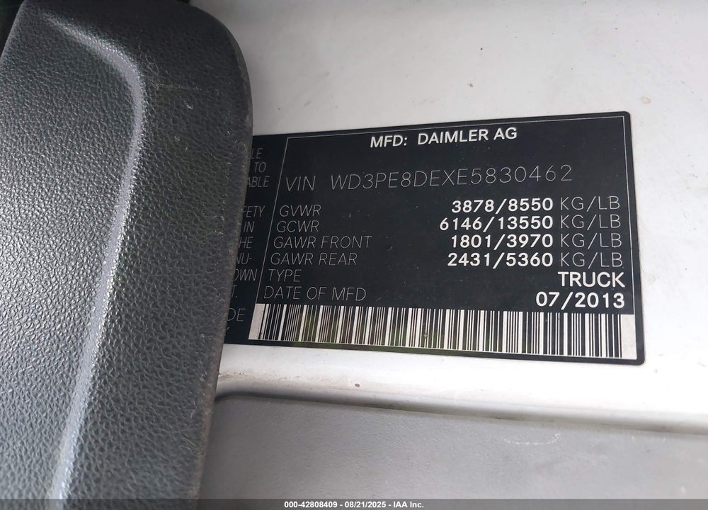 2014 MERCEDES-BENZ SPRINTER 2500 HIGH ROOF VIN: WD3PE8DEXE5830462