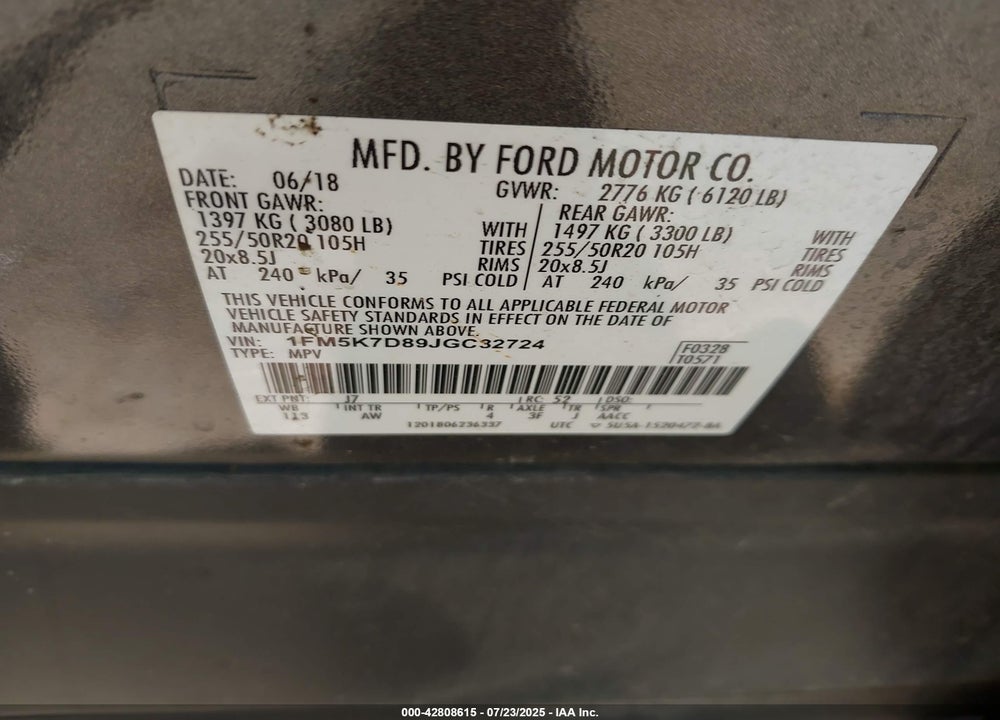 2018 FORD EXPLORER VIN: 1FM5K7D89JGC32724