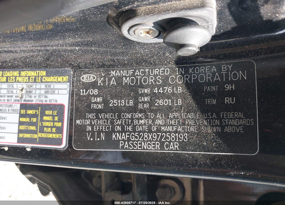 2009 KIA RONDO LX VIN: KNAFG528X97258193