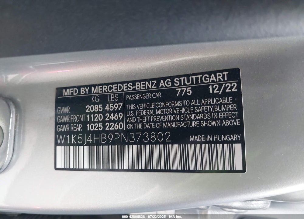 2023 MERCEDES-BENZ CLA-CLASS VIN: W1K5J4HB9PN373802
