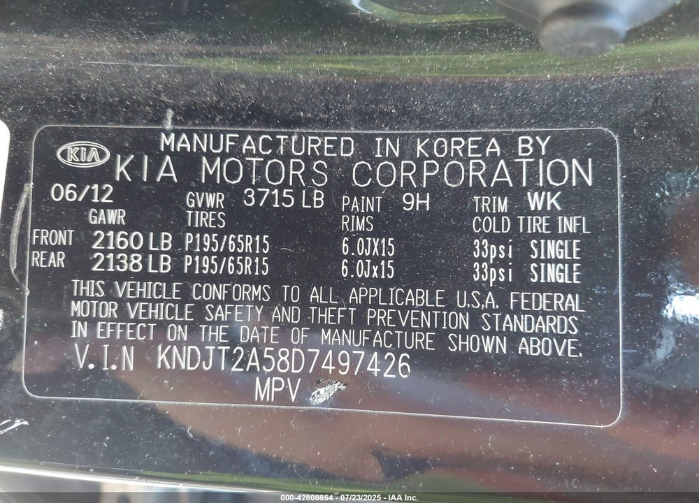 2013 KIA SOUL VIN: KNDJT2A58D7497426