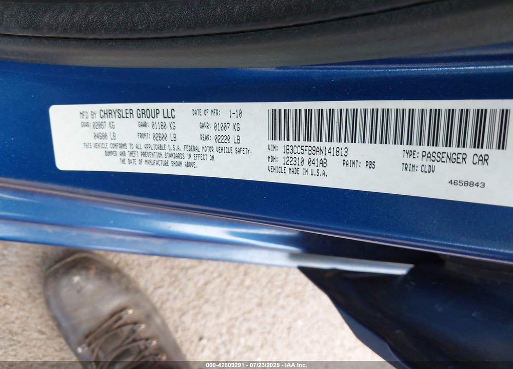 2010 DODGE AVENGER VIN: 1B3CC5FB9AN141813