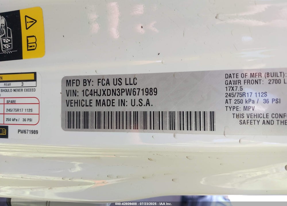 2023 JEEP WRANGLER / VIN: 1C4HJXDN3PW671989