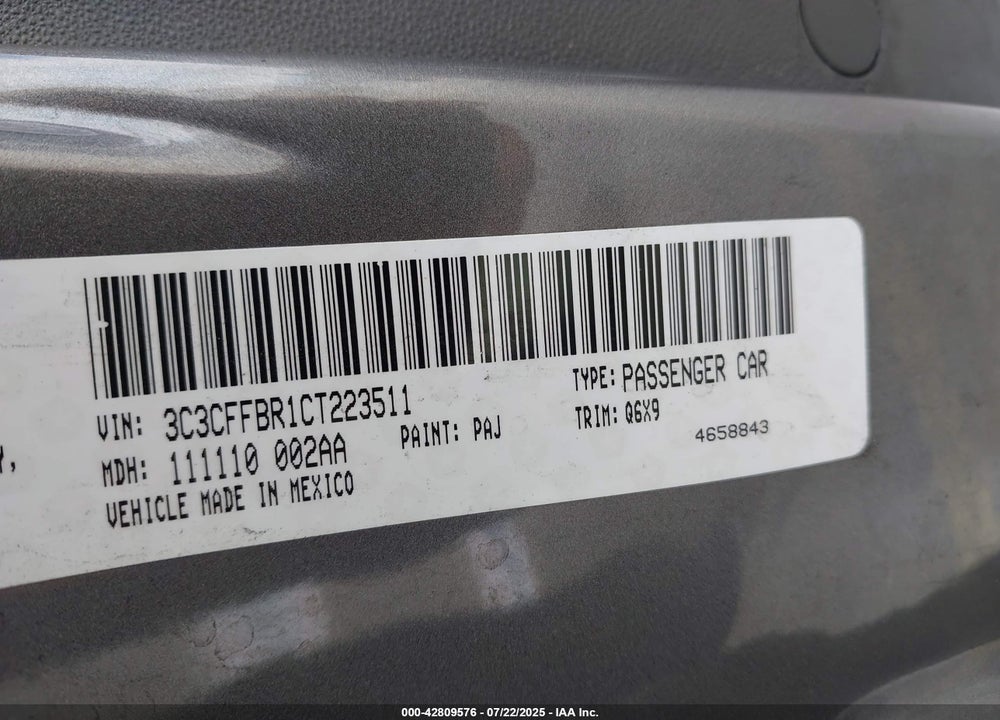 2012 FIAT 500 VIN: 3C3CFFBR1CT223511