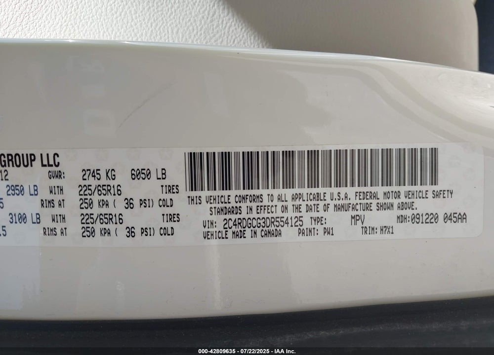 2013 DODGE GRAND CARAVAN SXT VIN: 2C4RDGCG3DR554125