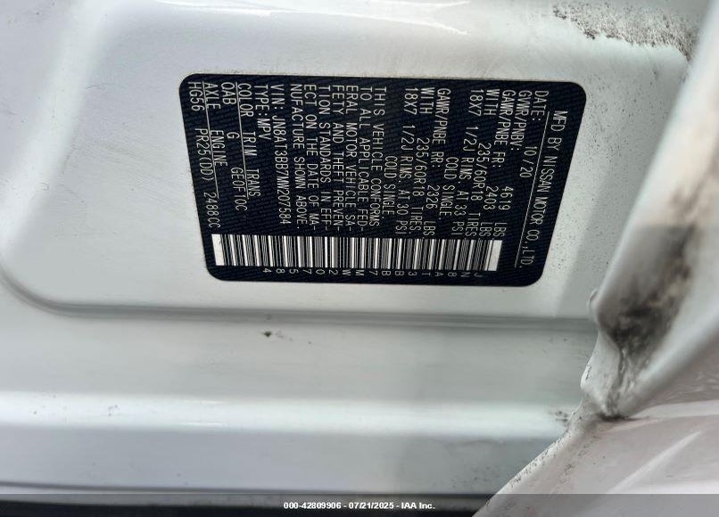 2021 NISSAN ROGUE VIN: JN8AT3BB7MW207584