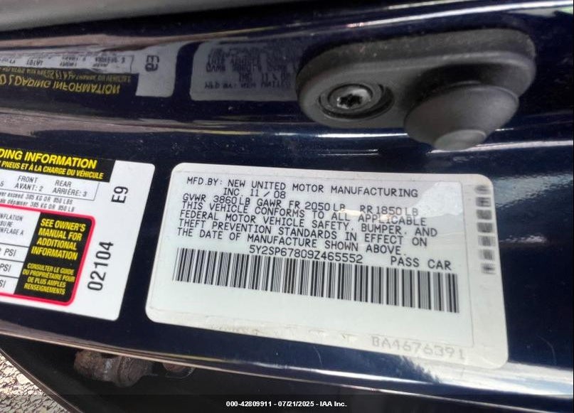 2009 PONTIAC VIBE VIN: 5Y2SP67809Z465552