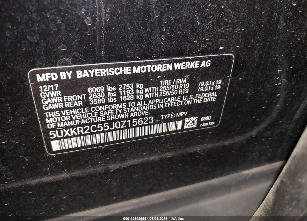 2018 BMW X5 VIN: 5UXKR2C55J0Z15623