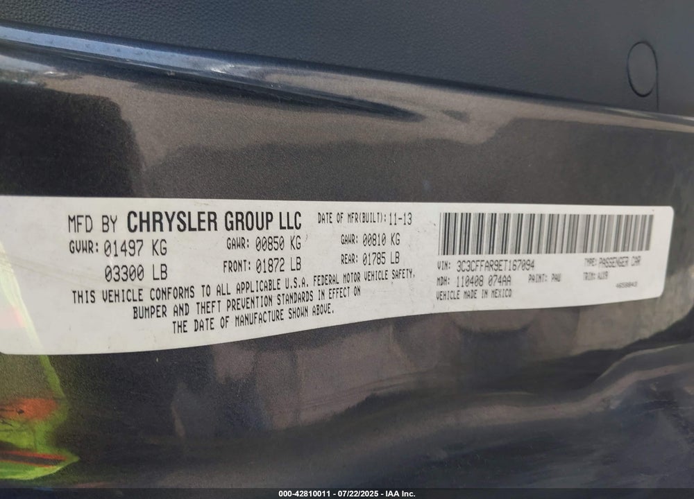 2014 FIAT 500 VIN: 3C3CFFAR9ET167094