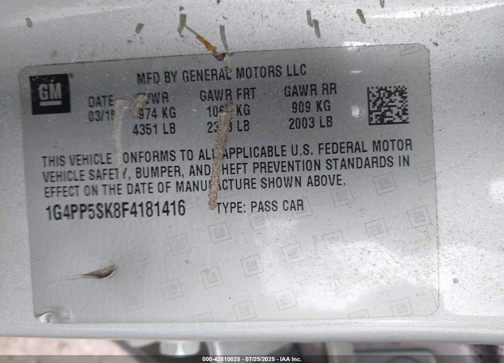 2015 BUICK VERANO VIN: 1G4PP5SK8F4181416