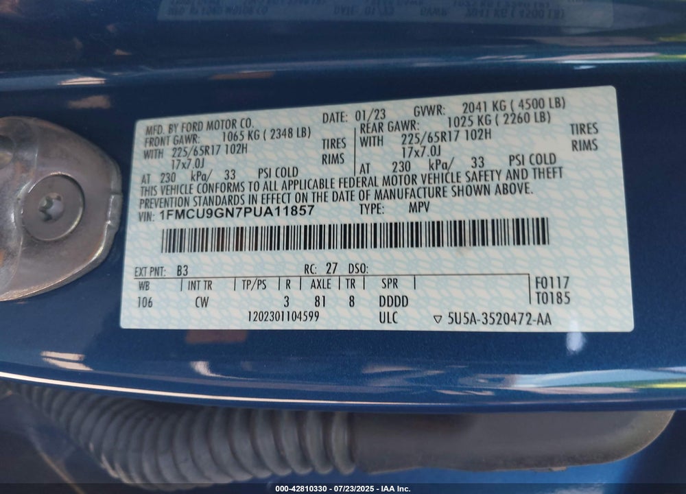 2023 FORD ESCAPE VIN: 1FMCU9GN7PUA11857